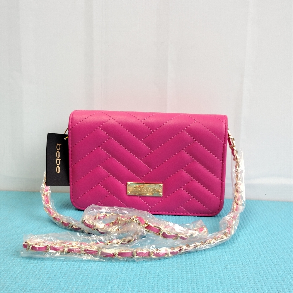 NWT Bebe Sophia Quilted Vegan Leather Bag Crossbody Small - Pink